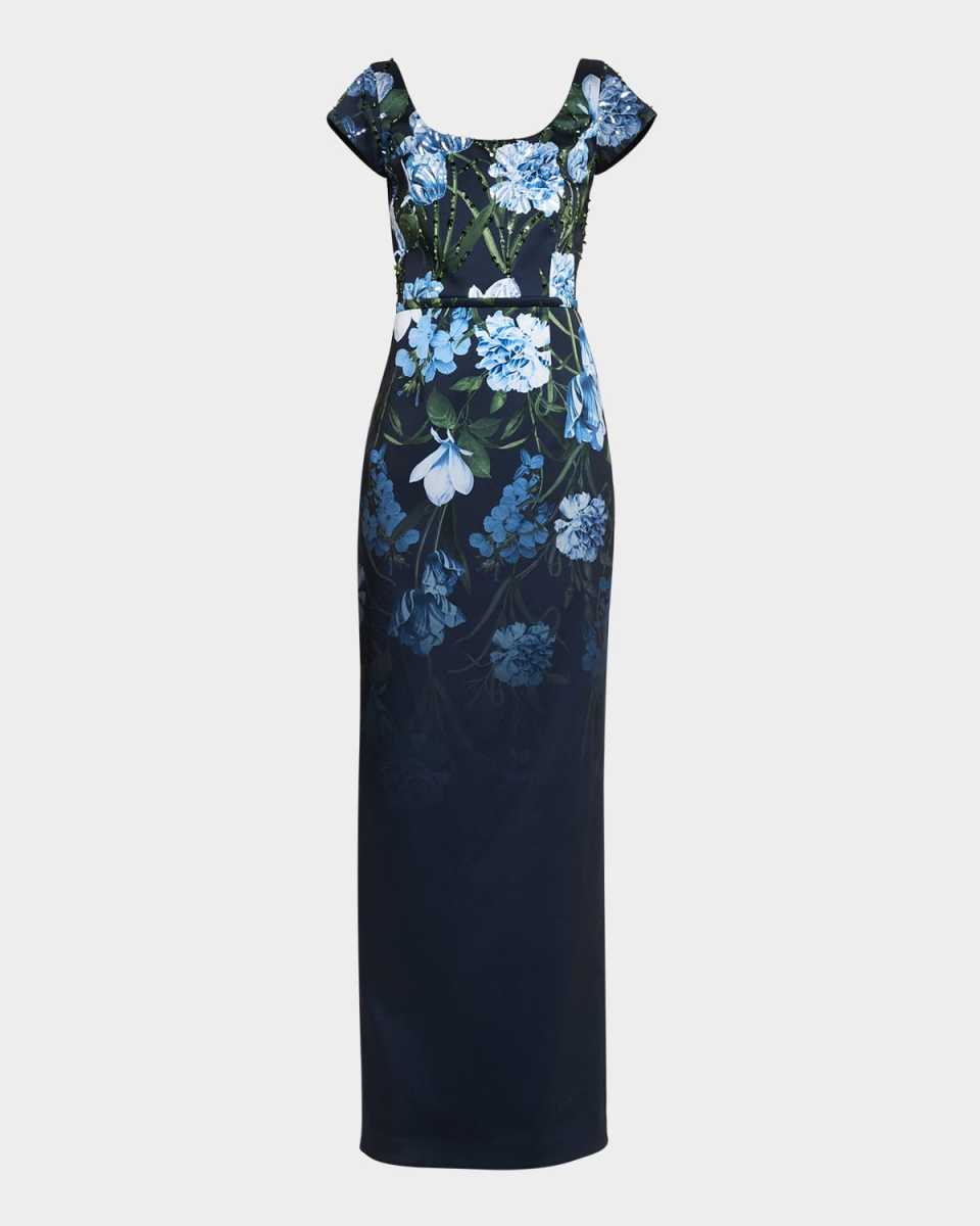 Grace Sequin Floral-Print Column Gown